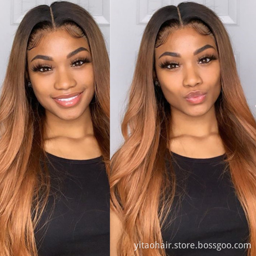 Black roots Brown T#4/30 Lace Front Wig Heat Resist Fiber Silk Straight Hair Wig synthetic full lace wigs with baby hair